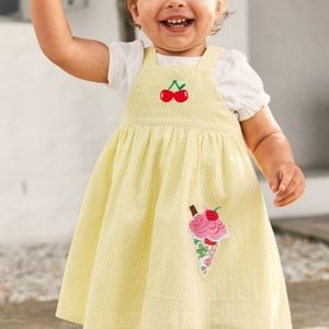 Boden Yellow Cherry Ice Cream Seersucker Dress NWT